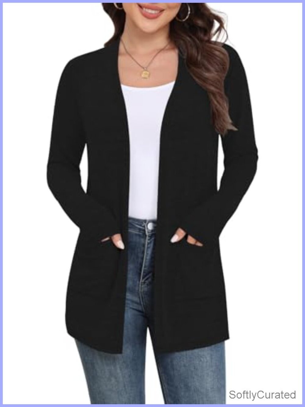 Lightweight Open Front Long Sleeve Cardigan with Pockets